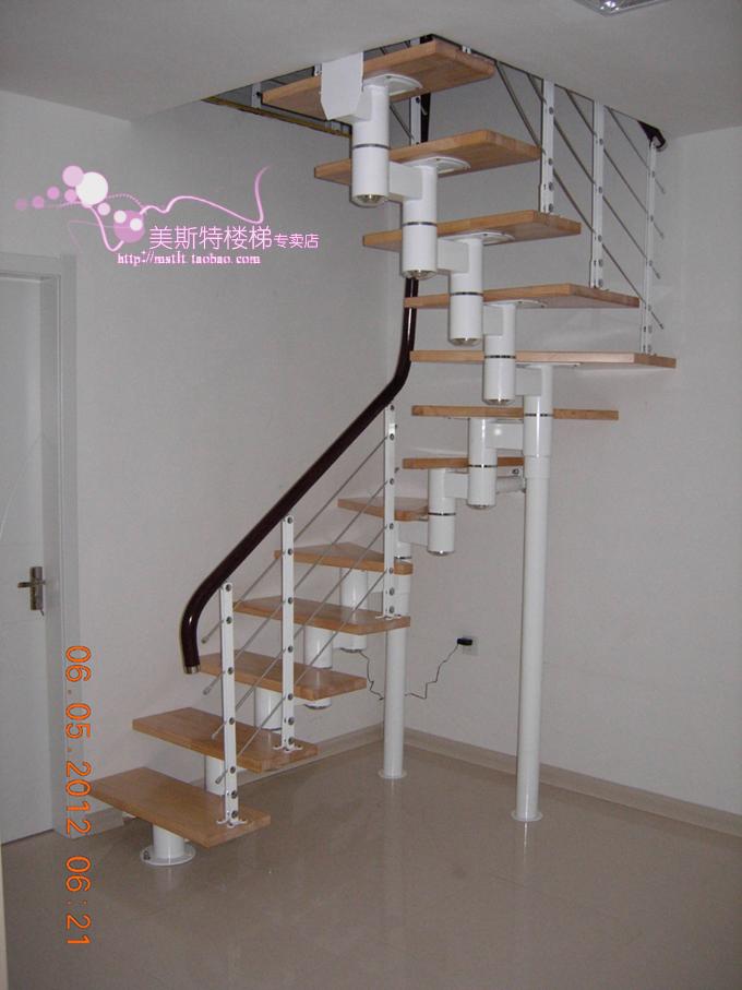 整体楼梯  家用U型 白色 亮环楼梯 阁楼楼梯 钢木楼梯/护栏/立柱