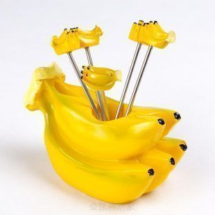 创意韩国景德镇陶瓷餐具陶瓷水果叉 香蕉水果签不锈钢水果叉套装