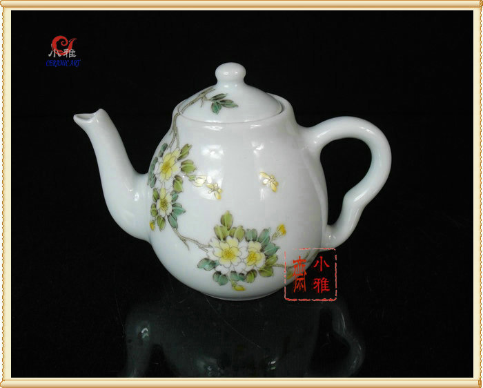 景德镇陶瓷器茶具工艺饰品摆件摆设把玩手绘粉彩花鸟茶壶10