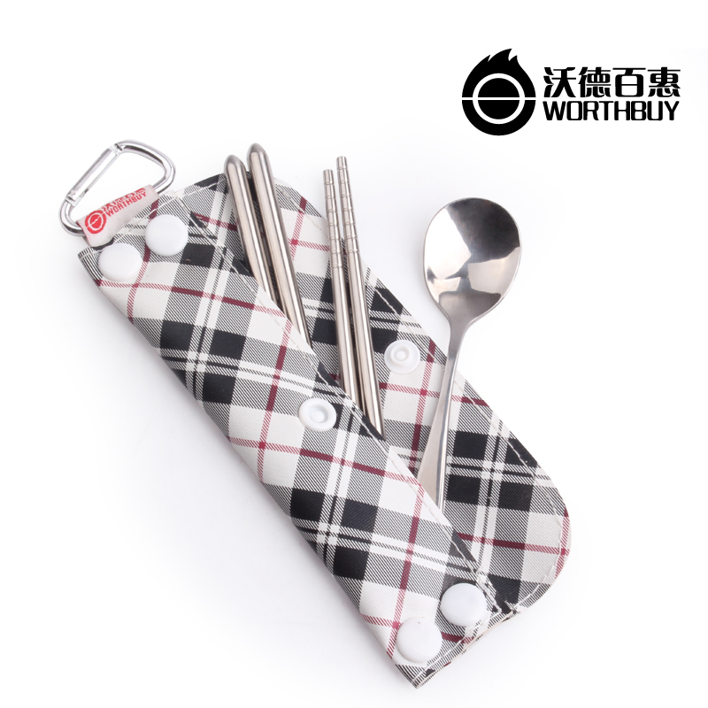 创意不锈钢筷子套装 勺子套装口袋餐具盒 韩国便携餐具三件套包邮