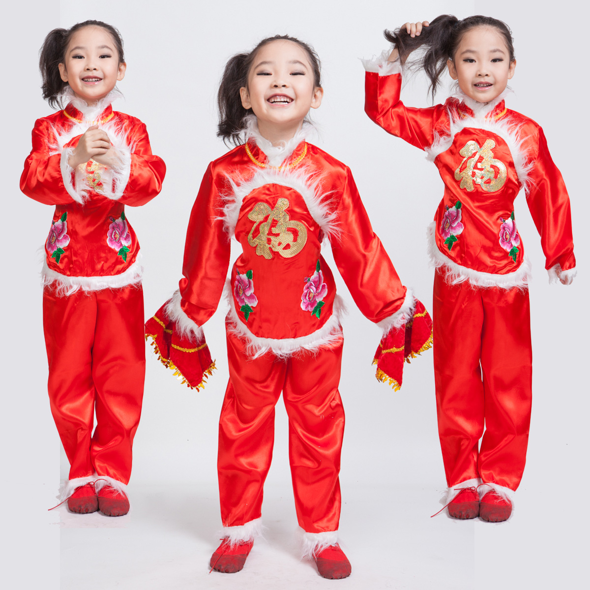 儿童秧歌服民族舞蹈服六一儿童节表演少儿女童装幼儿园演出服装冬折扣优惠信息