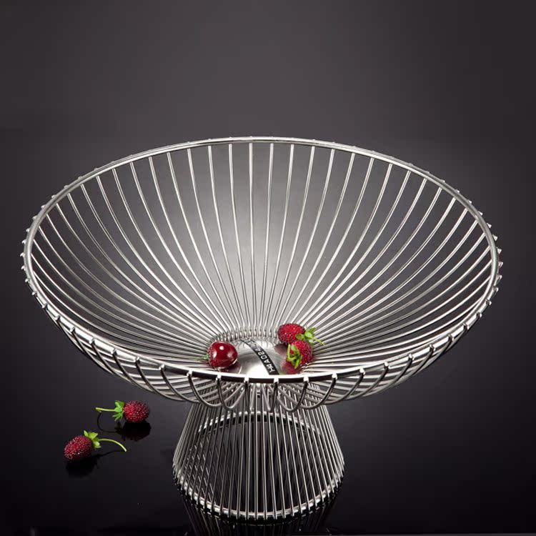 不锈钢果篮 水果盘 创意家居装饰 糕点盘客厅摆件 寛腰线制果盆