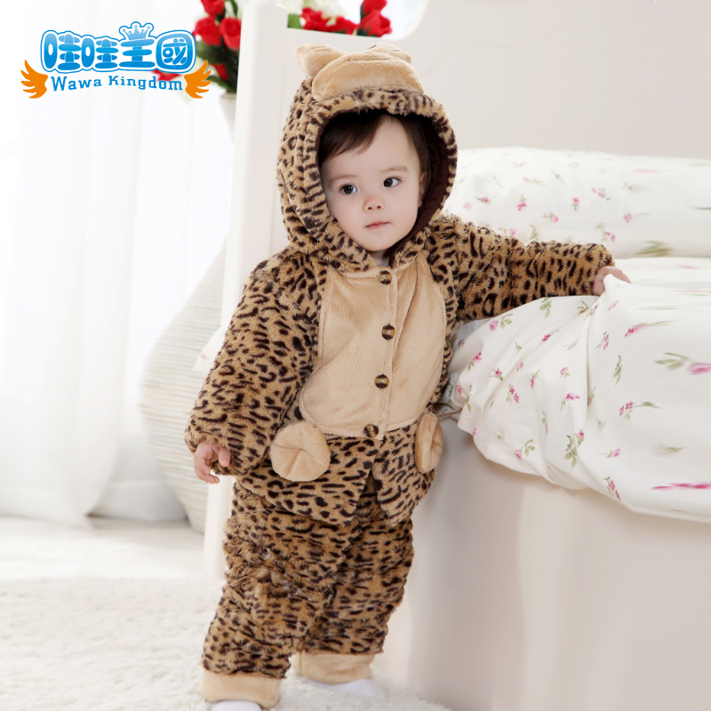 2015冬季新款豹纹立体老虎加棉套动物造型两件套棉衣套装0-1-3岁