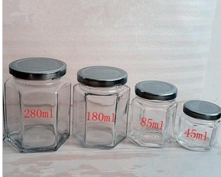 45ml-380ml六棱果酱瓶 密封 玻璃瓶 储物罐 蜂蜜瓶 酱菜瓶 罐头瓶