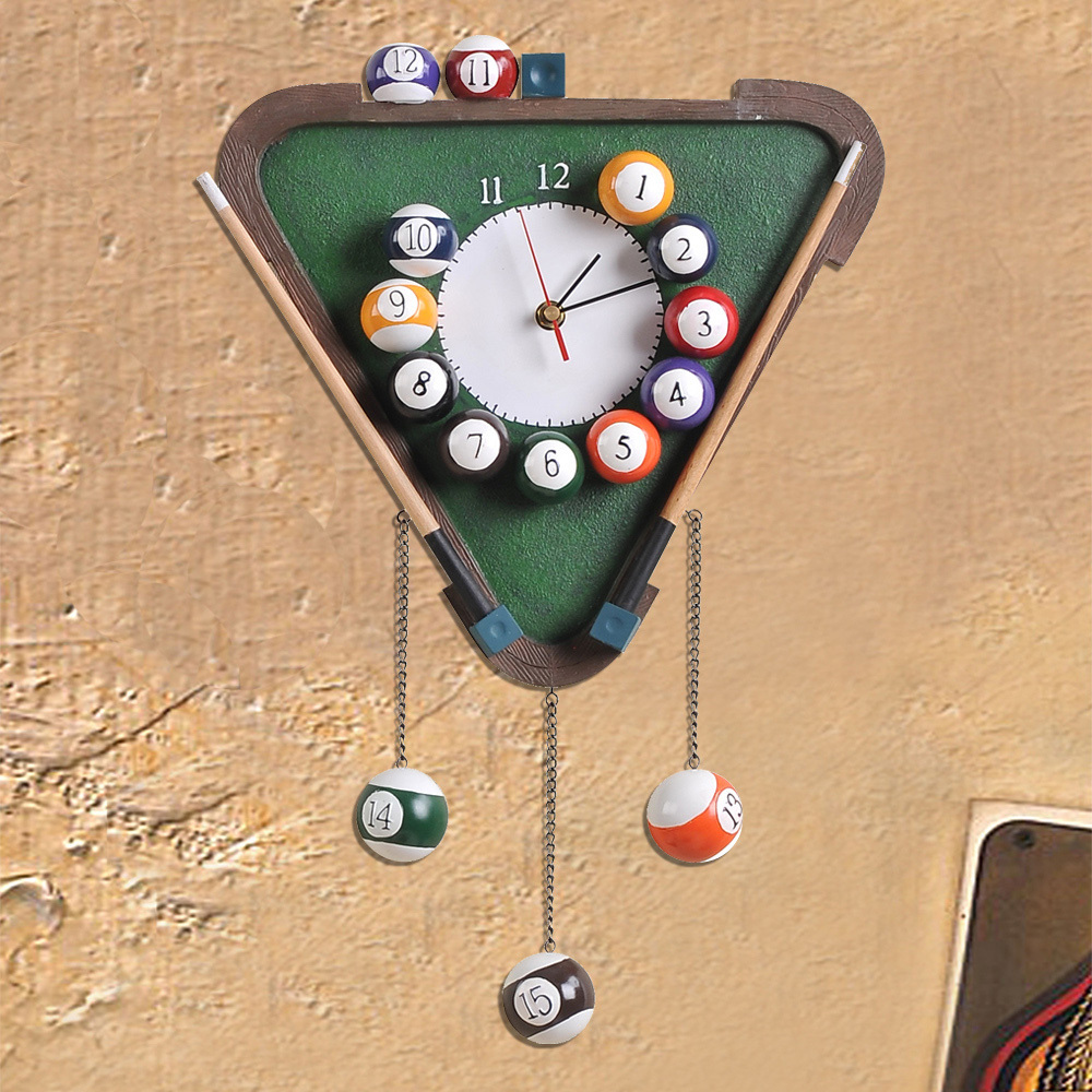 欧式台球桌球复古挂钟挂表卧室工艺术个性时尚创意客厅静音时钟表