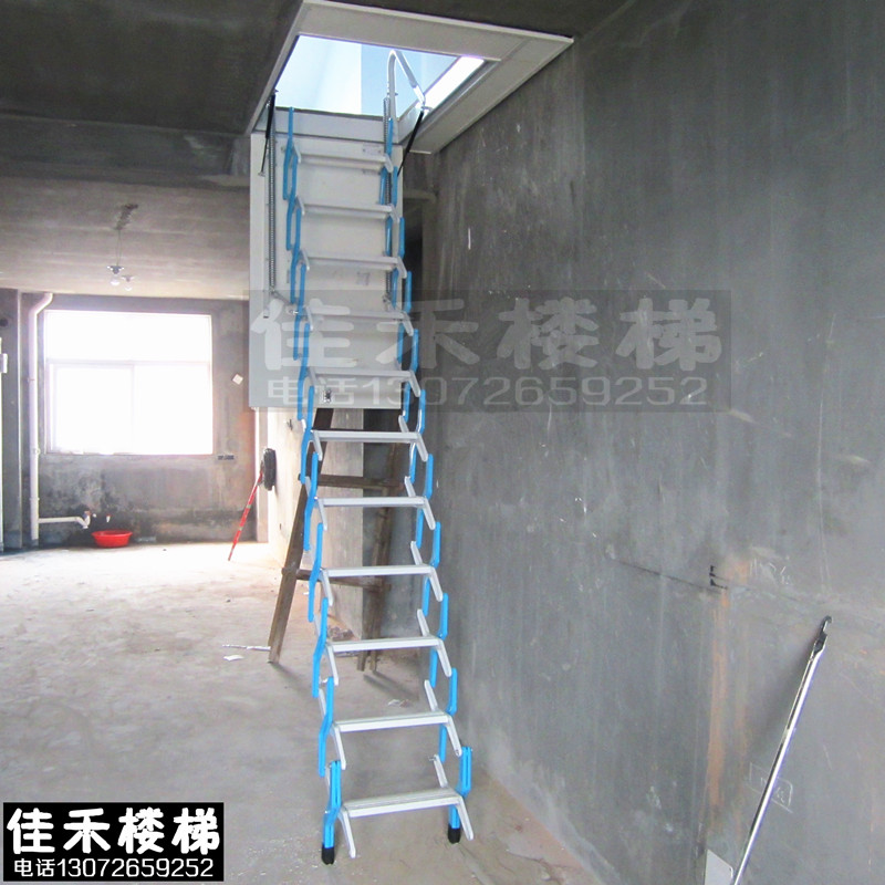 专业设计阁楼楼梯伸缩梯家用房顶隐形升降楼梯室内铁艺折叠梯包邮