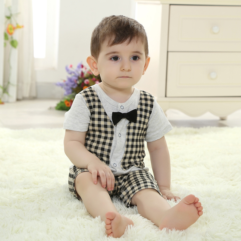 男宝宝绅士套装夏季连体哈衣纯棉短袖婴幼儿服0-1-2-3岁6-12个月
