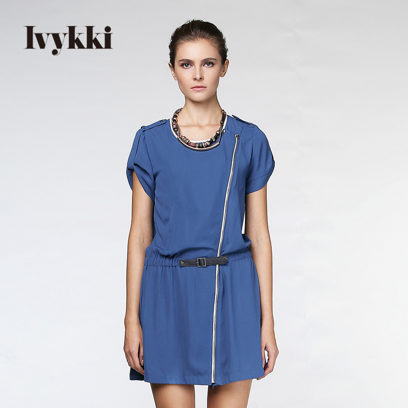 IVYKKI艾维女装文艺拉链不对称拉链连衣裙夏装新款专柜正品折扣优惠信息