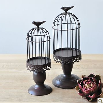 特价美式乡村装饰品 凡尔赛复古创意铁艺蜡烛台摆件设婚庆-鸟笼款