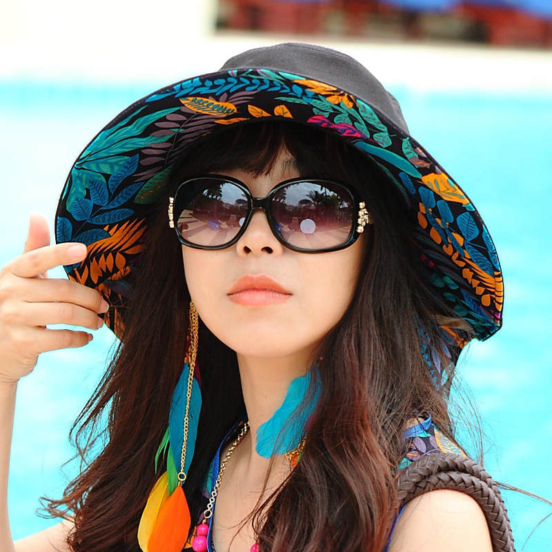 帽子夏天女士韩版折叠沙滩帽遮阳帽太阳帽大沿帽防紫外线花帽折扣优惠信息