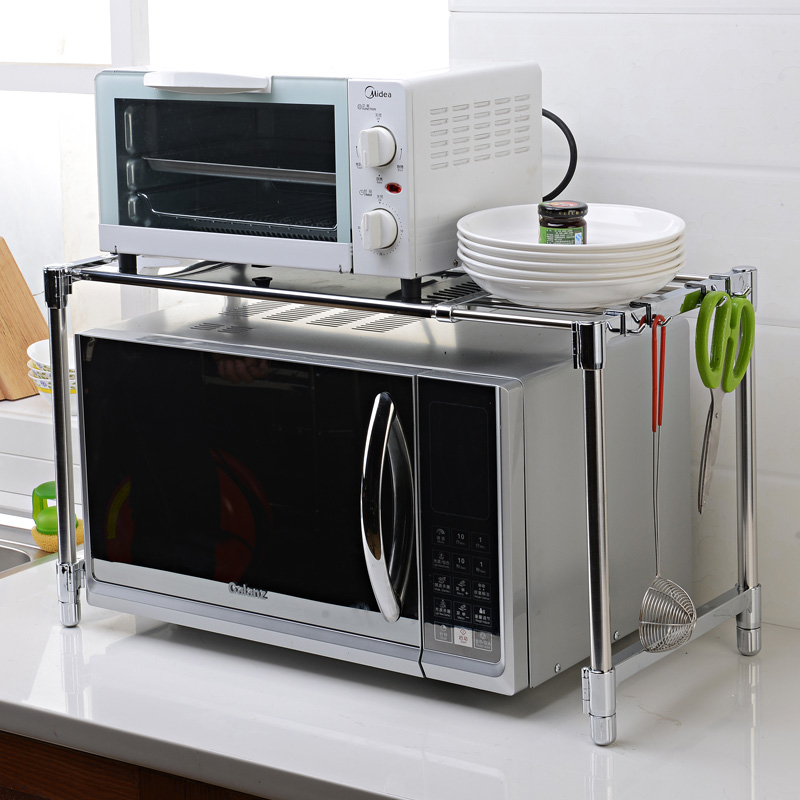 单层可伸缩不锈钢微波炉架厨房置物架烤箱架子整理收纳层架置物架折扣优惠信息
