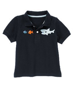 美国代购 polo男童T恤 纯棉翻领尖领 鲨鱼卡通短袖T恤 5岁