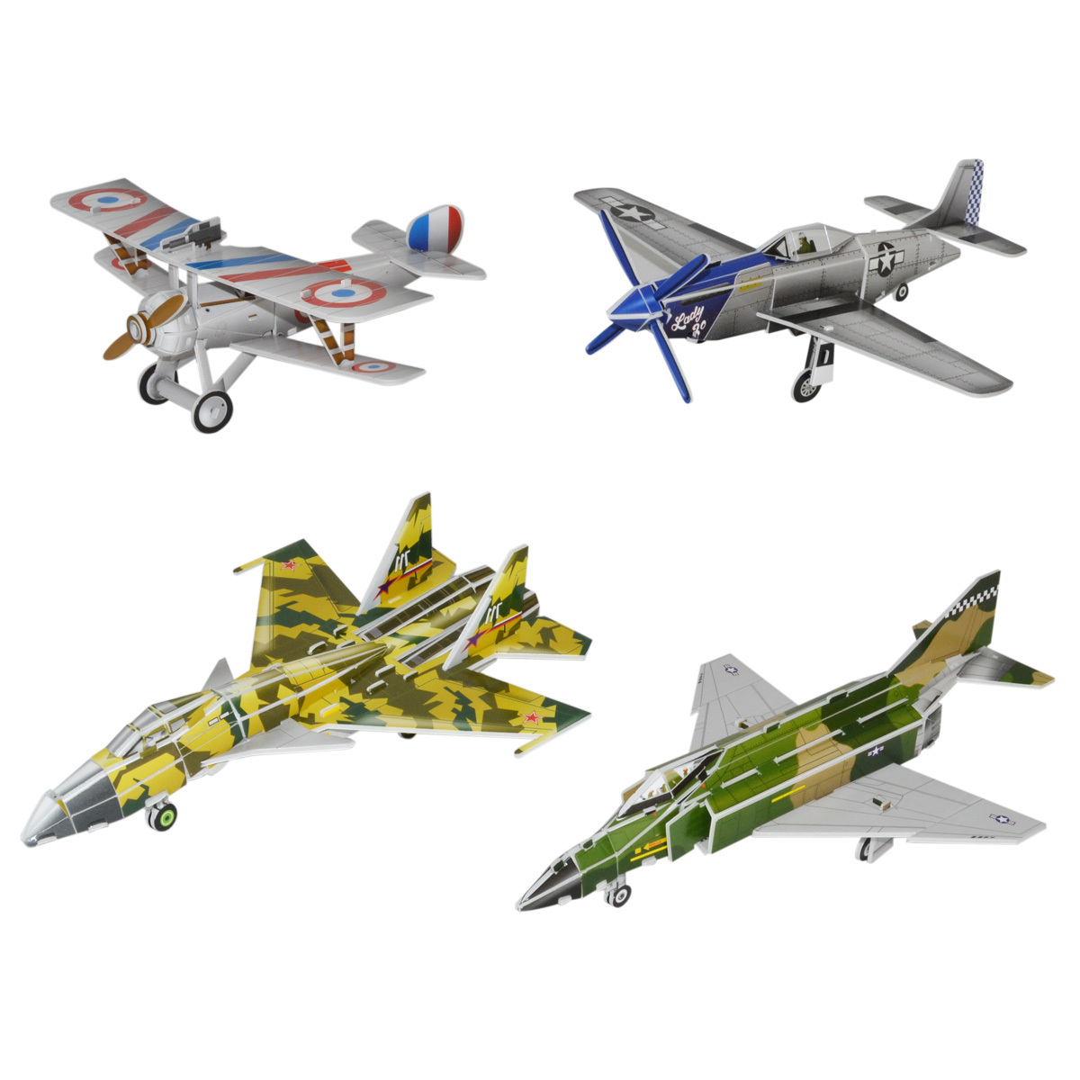 战斗机4款装飞机立体拼图 军事拼装模型3D纸模儿童手工益智玩具折扣优惠信息