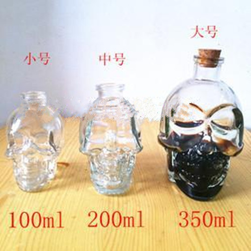 厂家直销骷髅头玻璃瓶禁锢海盗伏特加酒白瓶大号中号小号送木塞折扣优惠信息