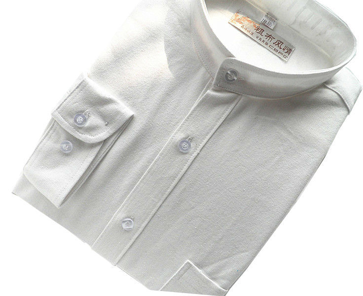 【包邮】高档纯棉老粗布立领纯白色纯黑色衬衣衬衫男士长袖特价