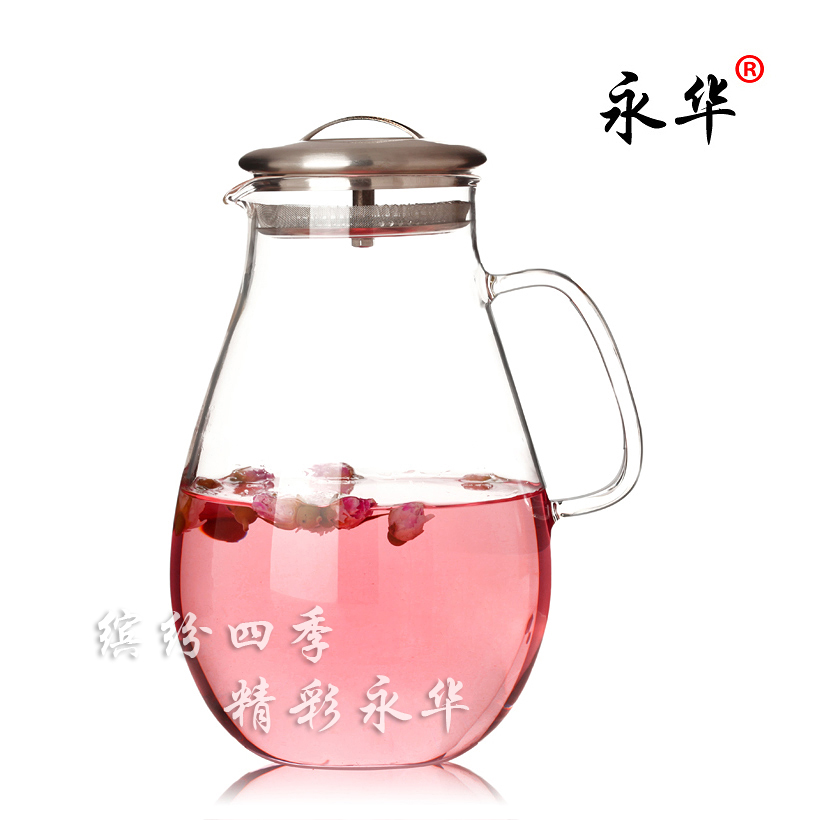 永华 耐热玻璃冷水壶凉水壶水杯不锈钢盖过滤耐高温大容量茶壶