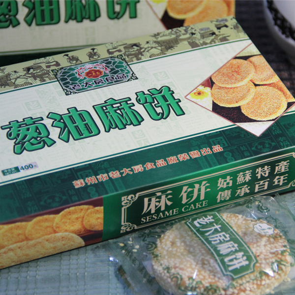 苏州老大房 松子枣泥麻饼 葱油味 纸盒400克 苏州著名特产 特价