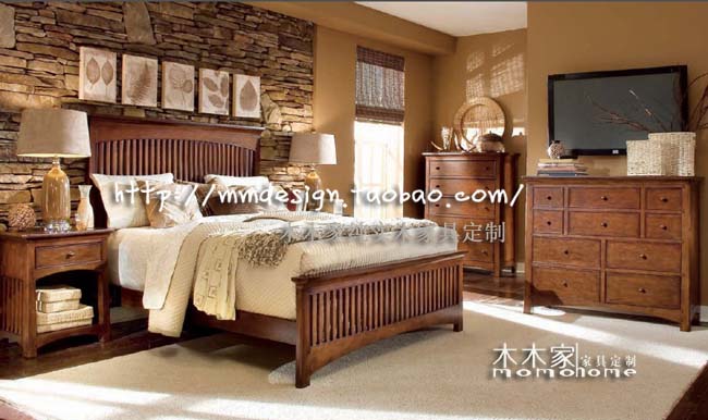 美式实木床 实木家具 双人床 实木床 1.5 1.8米 桦木/榆木/红橡