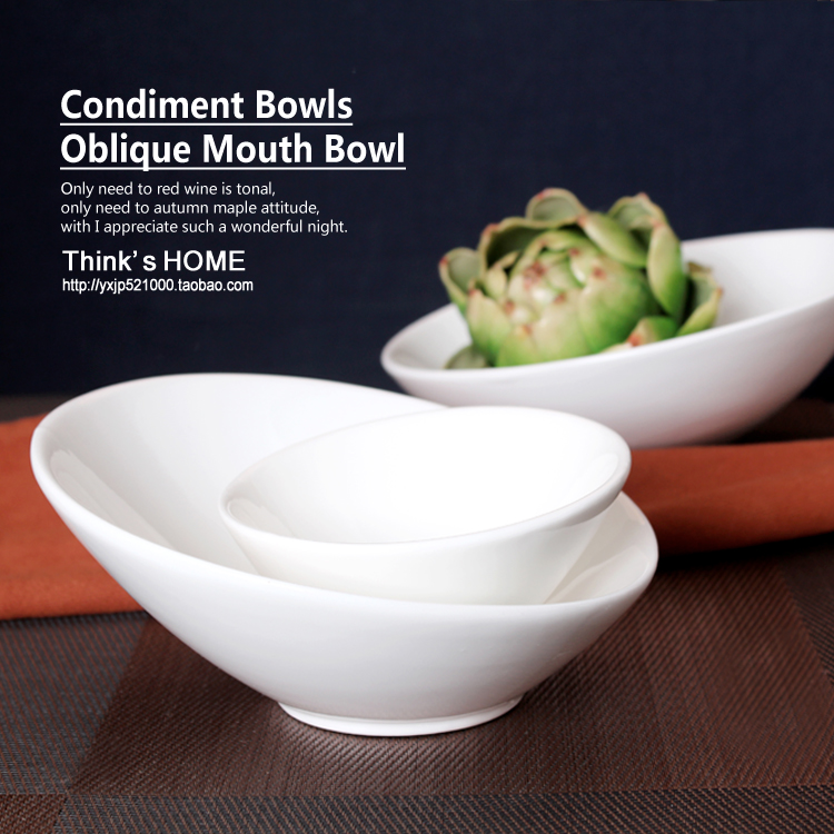创意斜口陶瓷面碗凉面碗韩式水果沙拉碗个性纯白甜品餐具布丁碗