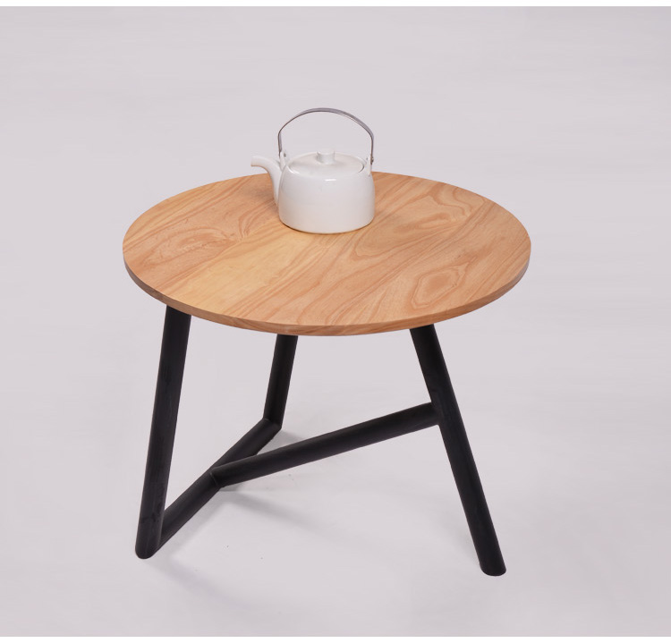 LOFT简约时尚圆形小茶几创意实木茶几个性钢木小圆桌 啡桌 桌子