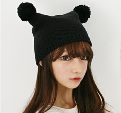 冬天女士韩国毛线帽子韩版可爱俏皮毛线帽针织帽球球毛线帽子
