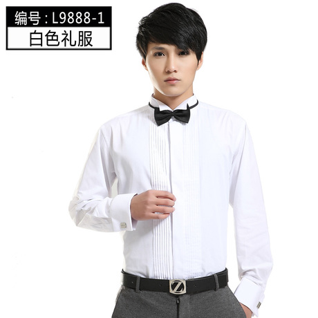 新款男士礼服衬衫韩版宽松白色舞台主持人服装新郎 结婚白色衬衣