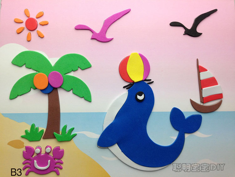 EVA贴画 海豚3D立体贴纸 DIY手工制作 环保海绵泡沫早教益智礼物折扣优惠信息