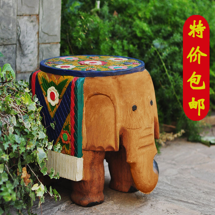 招财泰国木雕大象凳子 客厅大象换鞋凳 实木大象落地工艺摆件包邮折扣优惠信息