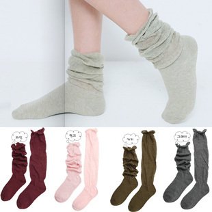 58元包邮 韩国进口女士堆堆袜糖果色中筒袜 两穿长筒创意女袜