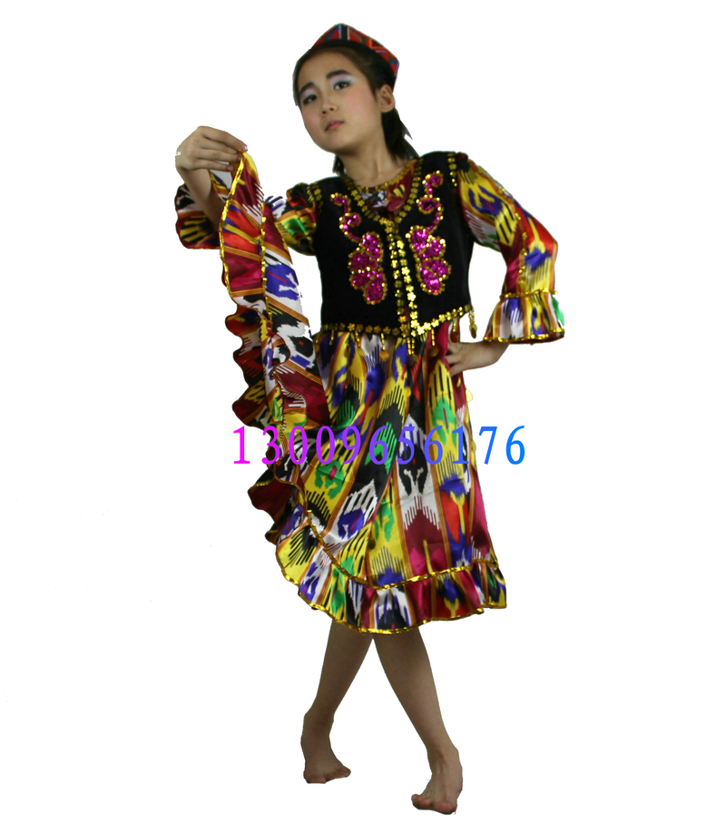 新疆儿童演出服女 维吾尔族儿童民族舞蹈服装 女童表演服饰演出服折扣优惠信息