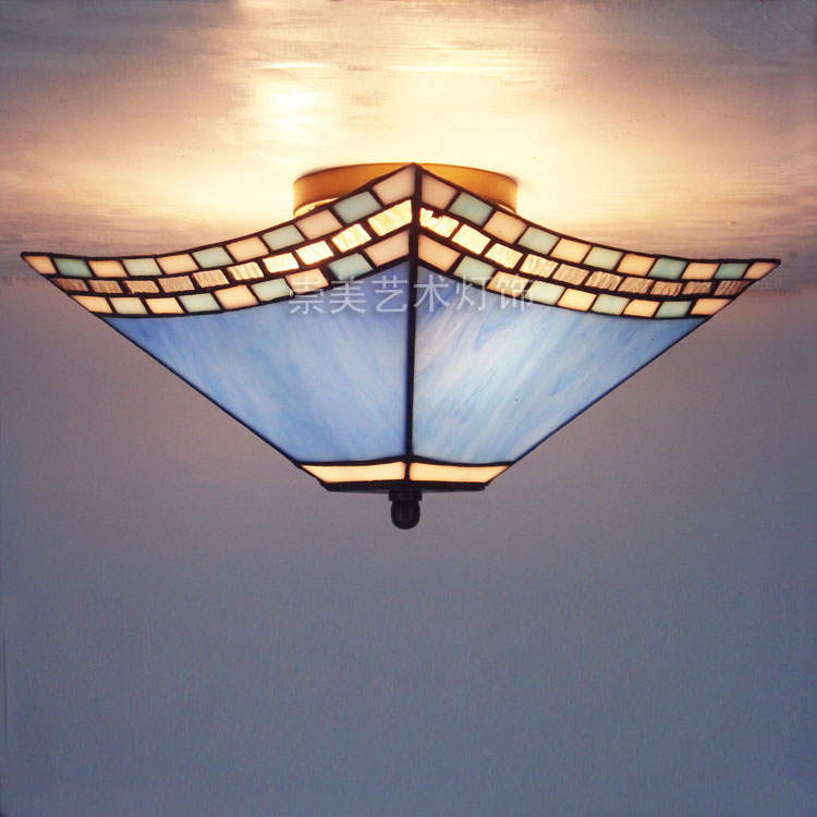 蒂凡尼地中海风格卧室餐厅过道客厅灯艺术设计彩色玻璃LED吸顶灯