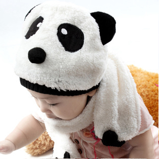 超爆价 秋冬男女宝宝帽子围巾两件套装 儿童熊猫造型帽拍照套头帽折扣优惠信息