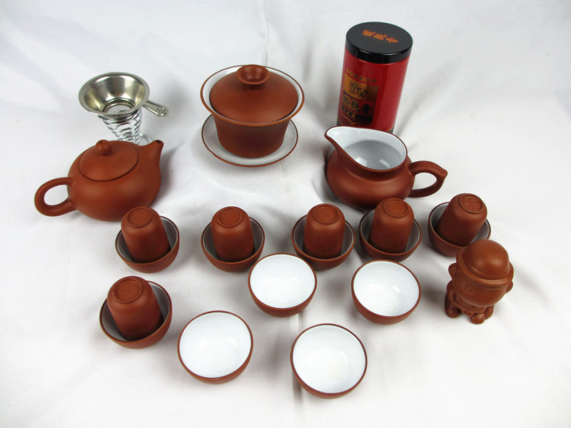 紫砂茶具 功夫茶具 整套茶具 茶具套装 13头套装 棕红色