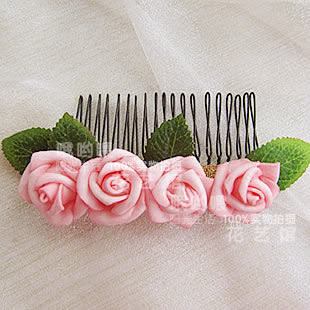 哦哟喂[玫瑰公主系列]新娘 头饰 手工制作 清新 玫瑰花朵 发梳