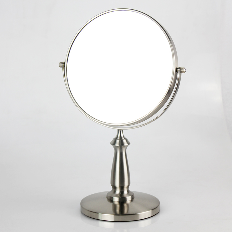米乐佩斯台式镜子双面放大化妆镜欧式复古不锈钢色美容镜台面镜