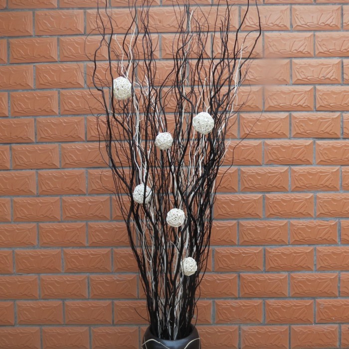 特价干枝干花客厅装饰欧式风格（云龙柳藤球）曲柳龙柳黑白色插花