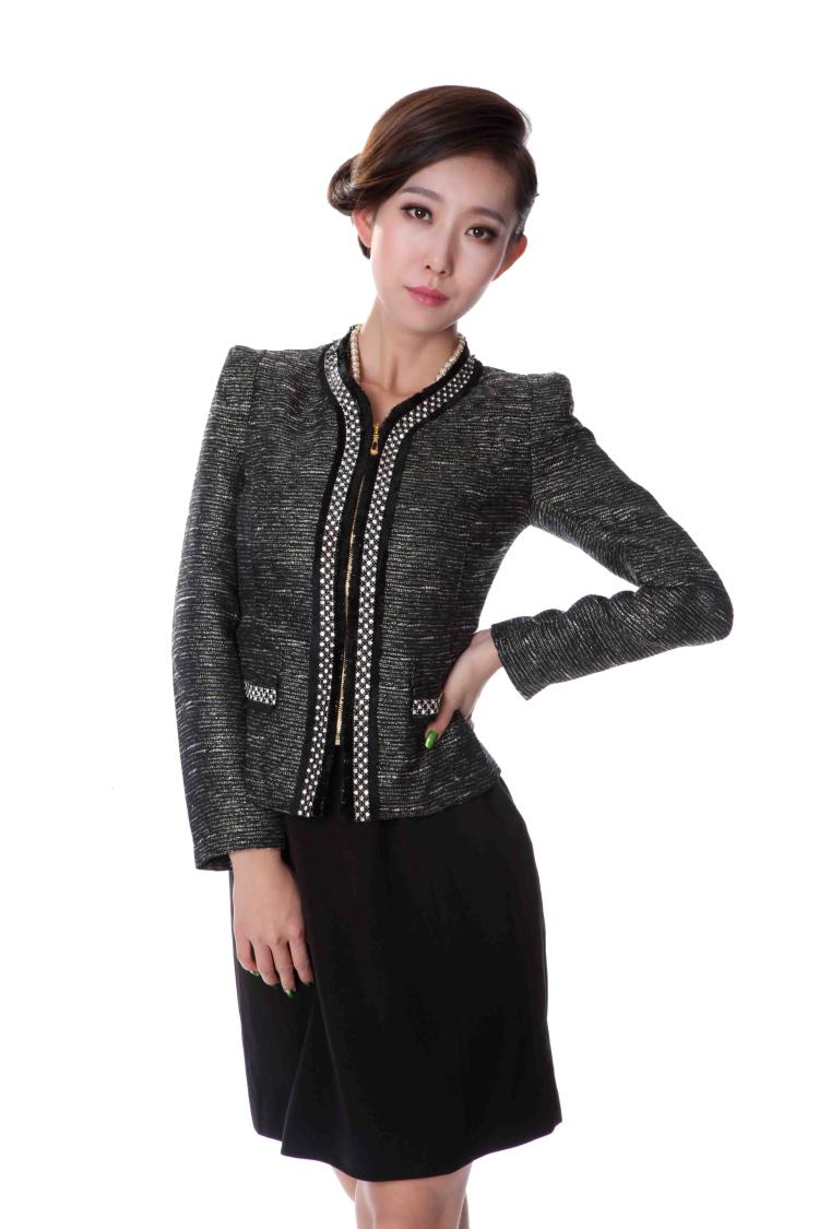2013雅依娜女装新款黑白色银链时尚优雅职业小西装 外套上衣 包邮
