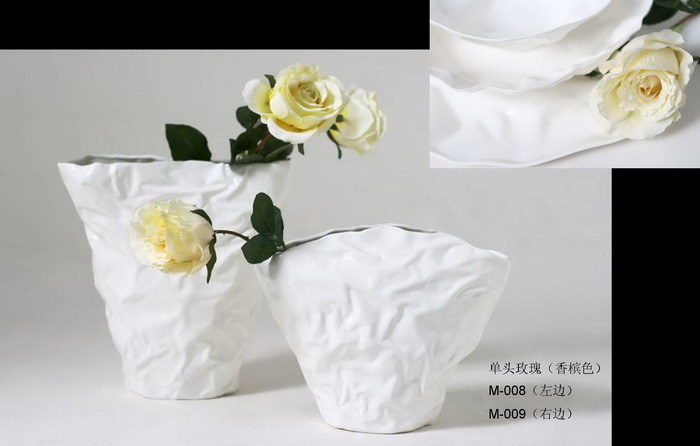 简欧简约现代陶瓷白色皱纹花瓶花器陈设家居家具摆件软装配饰批发