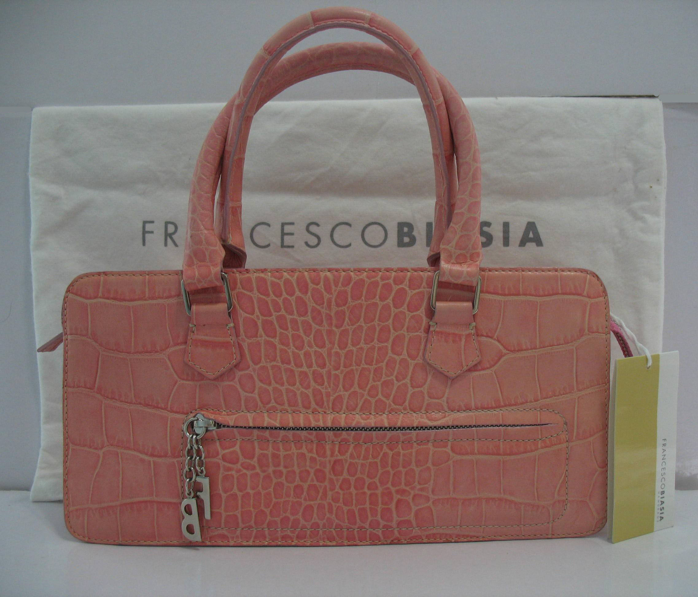 英国购全新正品 FRANCESCO BIASIA 女包 粉色鳄鱼纹手提包 附吊牌折扣优惠信息