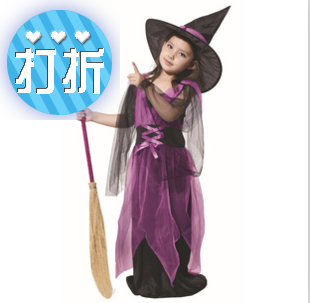 新款万圣节儿童服装女巫裙巫婆披风节日表演服小魔女套装送帽子折扣优惠信息