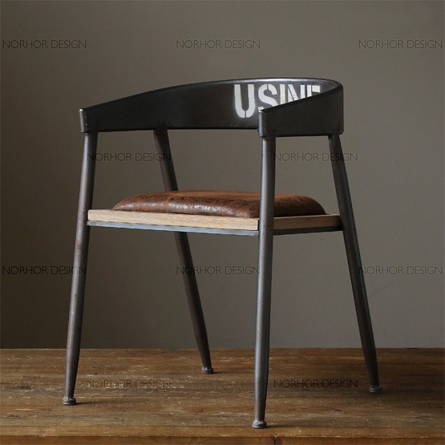 美式乡村复古做旧餐椅铁艺沙发椅子時尚休闲咖啡店椅酒吧椅