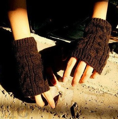 冬季新款男士针织毛线韩版手套保暖加厚半指手套学生写字手套潮