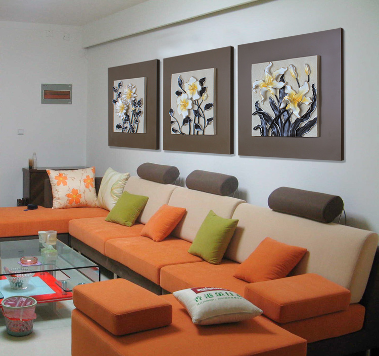 现代简约客厅画 立体装饰画 三联画 无框画 树脂浮雕画沙发背景画