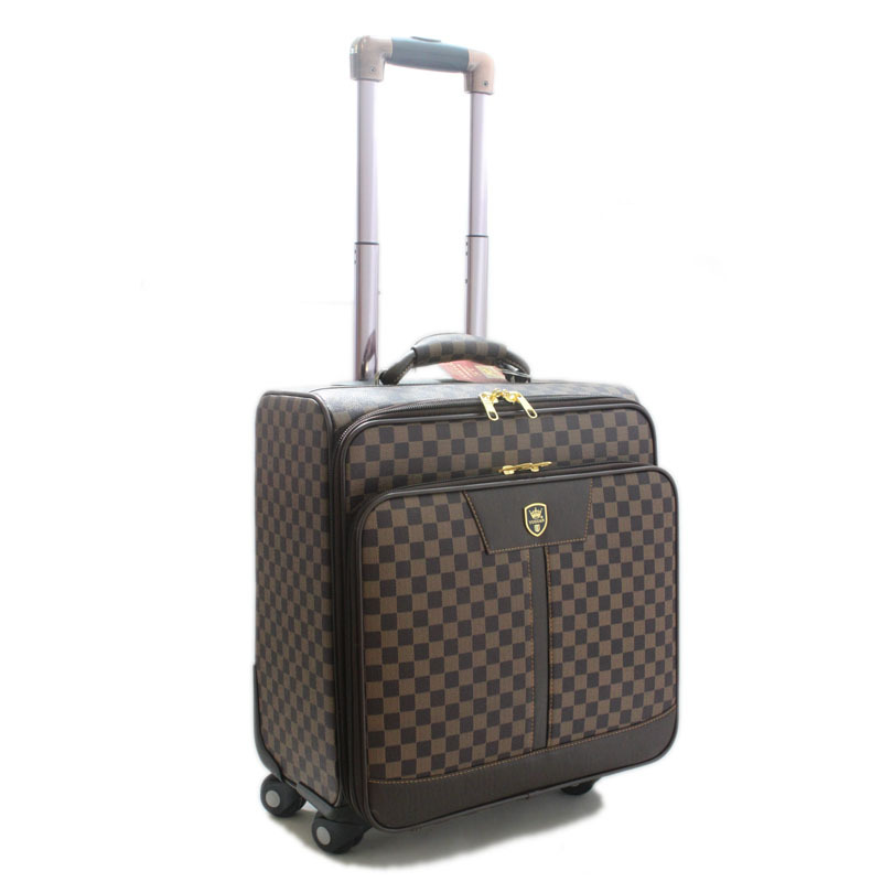 2015全新时尚男商务拉杆箱 咖啡格子行李箱 方形18寸万向轮登机箱折扣优惠信息