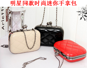韩国黑色单肩包 韩版女式包小箱包链条pu菱格女包 钱包