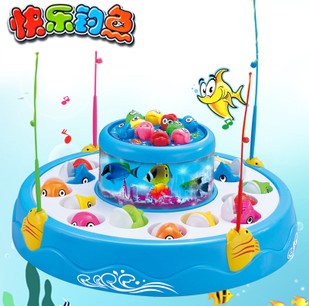 儿童大号车轮电动钓鱼玩具磁性钓鱼双层旋转音乐1-3岁宝宝玩具
