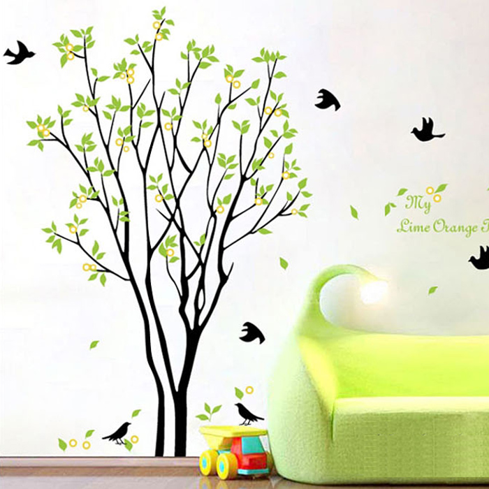柠檬树 可移除客厅卧室沙发玻璃背景装饰 环保墙壁贴纸特价包邮