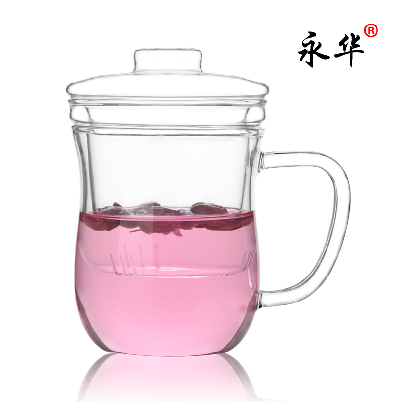 永华 耐热玻璃茶具 加厚泡茶杯透明玻璃过滤办公水杯 花茶杯 特价