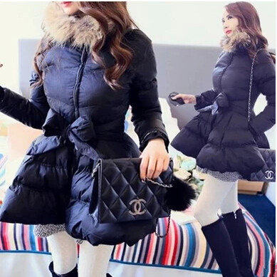 韩国代购2015冬季A字版蓬蓬大裙摆羽绒服加厚中长款修身棉服女潮