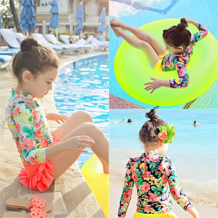 韩国童装 宝宝儿童女童裙式连体分体比基尼泳衣长 长袖防晒游泳衣折扣优惠信息